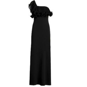 Ralph Lauren Black One-Shoulder Grecian Long Evening Party Cruise Gown Dress LBD